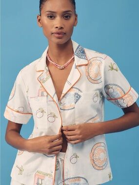 NWT Size 10 - Damson Madder Embroidery Cotton/Linen Buttondown Shirt (US$ 125)